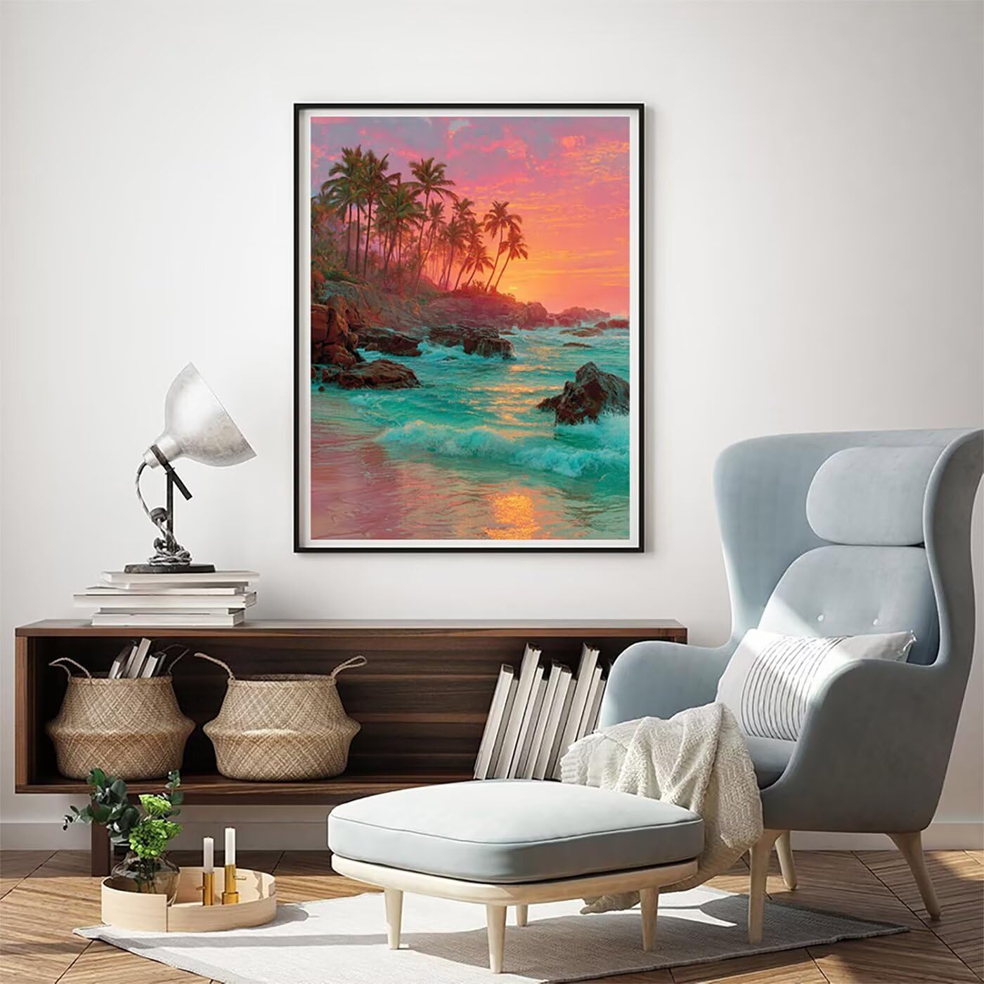 Sonnenuntergang Landschaft Malen Nach Zahlen Erwachsene, Paint by Numbers Adult Anfänger Kreativ Set Heimwerk Malen Nach Zahlen Kinder Pinsel und 36 Acrylfarbe Als, Deko Wohnzimmer 60 x 80 cm BJHWK634
