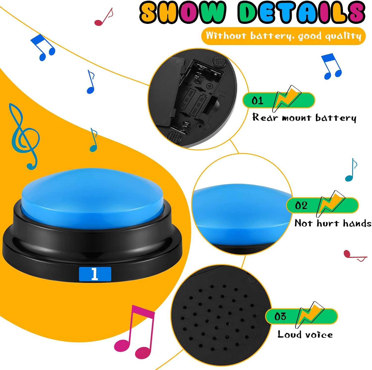 Xuhal 8 Pcs Recording Button Buzzers for Trivia Games with Number Recordable Answer Buzzers for Communication Pet Training Gift for Back to School Game Trivia Nights, 8 Colors (Vibrant Color,Simple)