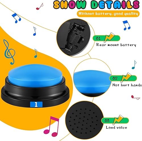 Miniatura 3 de Xuhal 8 zumbadores de botón de grabación para juegos de preguntas con números grabables para respuesta para comunicación, regalo de entrenamiento de