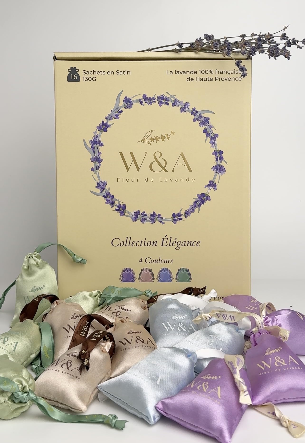 Sacchetti di Lavanda in Raso (16 Sacchetti) Lavanda Francese di Provenza | Ultimo Raccolto | 4 Colori Eleganti | Antitarme Naturale per Armadi e Cassetti | Confezione Regalo