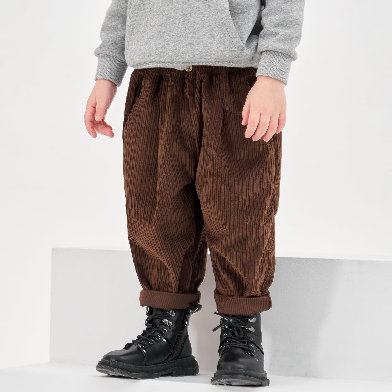 Volunboy Ragazzi Pantaloni Larghi in Velluto a Coste con Vita Elasticizzata e 3 Tasche per Bambini di 2-7 Anni