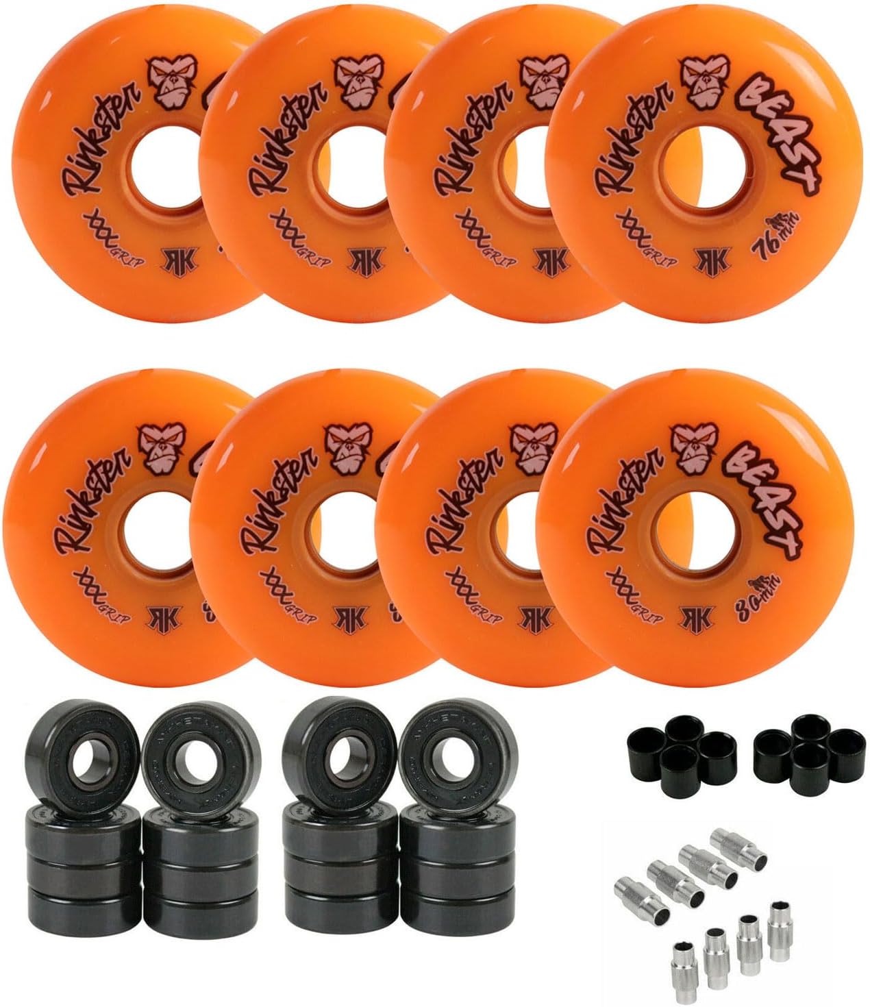 Rink Rat Roller Hockey Wheels Beast 76mm / 80mm Hilo XXX Grip Orange with Hybrid Ceramic Bearings