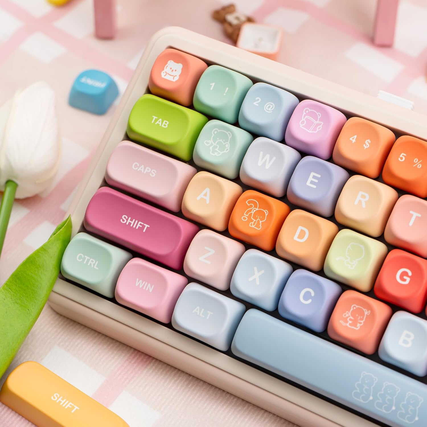 PBT Keycaps,133 Keys 5-Side Dye Sublimation Keycaps, Cute MOA Profile Custom Keycap Set with Key Puller for Cherry Gateron MX Switches Mechanical Gaming Keyboard