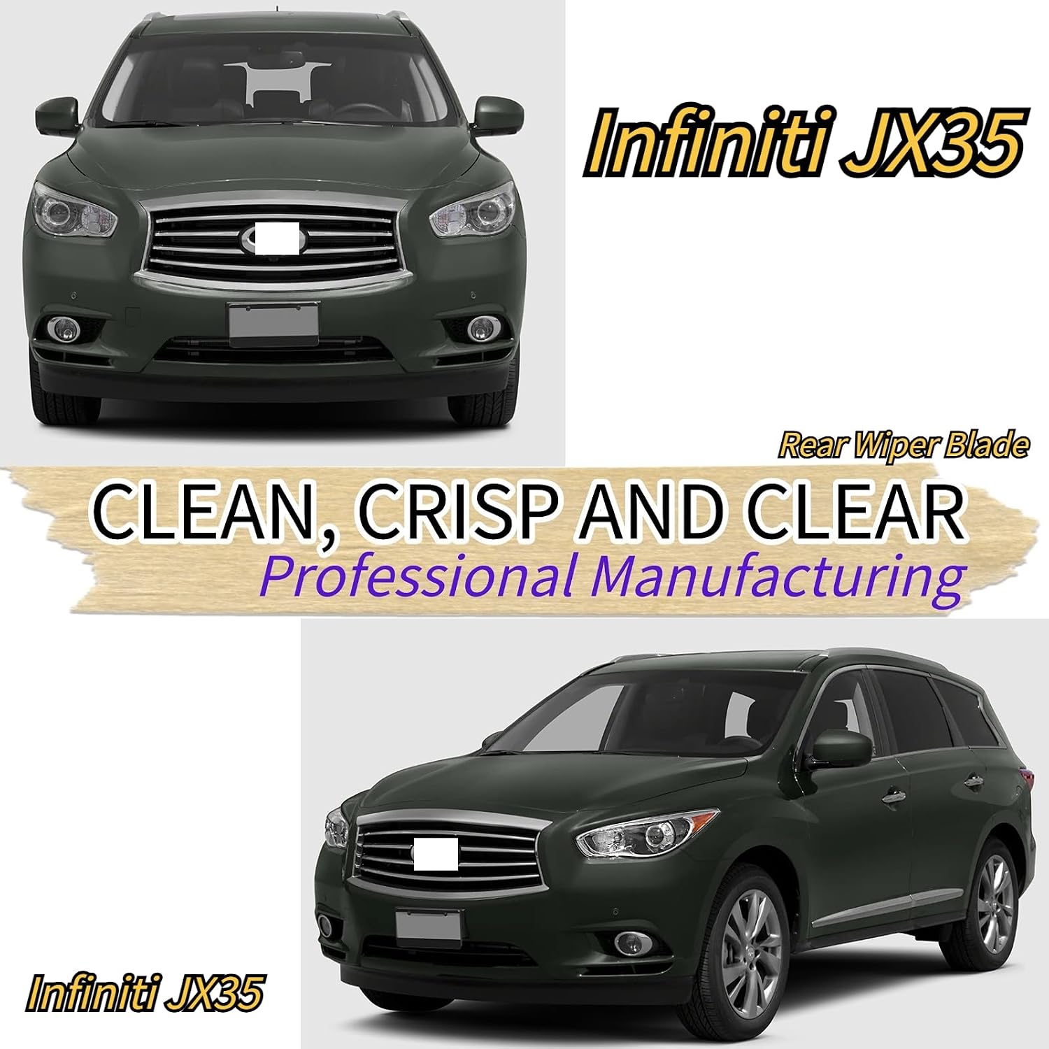 Rear Wiper Blade & Arm Replacement for 2013 Infiniti JX35 Base - OEM Fit for 3.5L V6 - Gas Models- All-Season Rear Back Windshield Wiper Blade Set