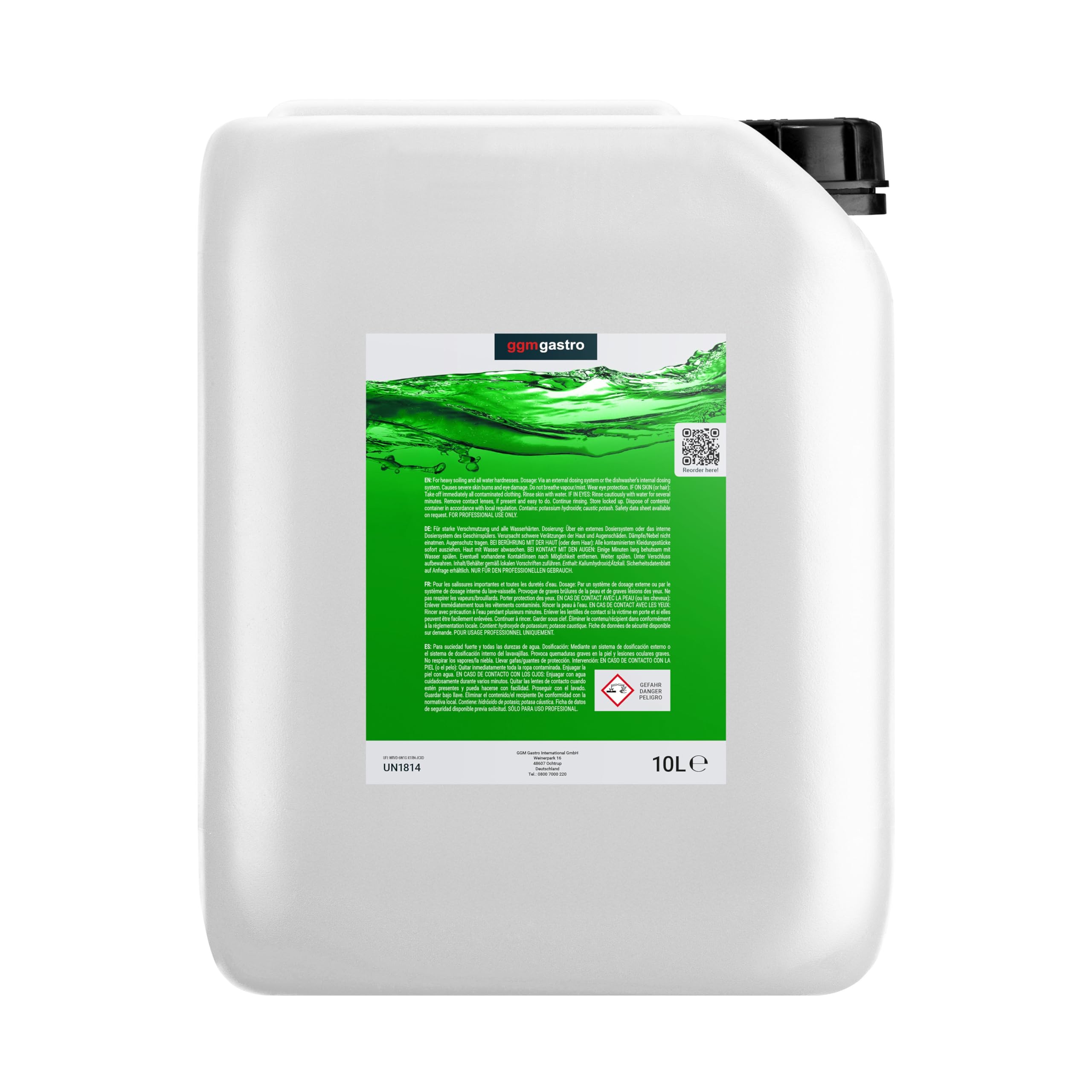 GGM Gastro | MSRH10S#4 | (4 pièces) Liquide vaisselle pour machine (liquide) - 10 litres - Écologique et sans chlore
