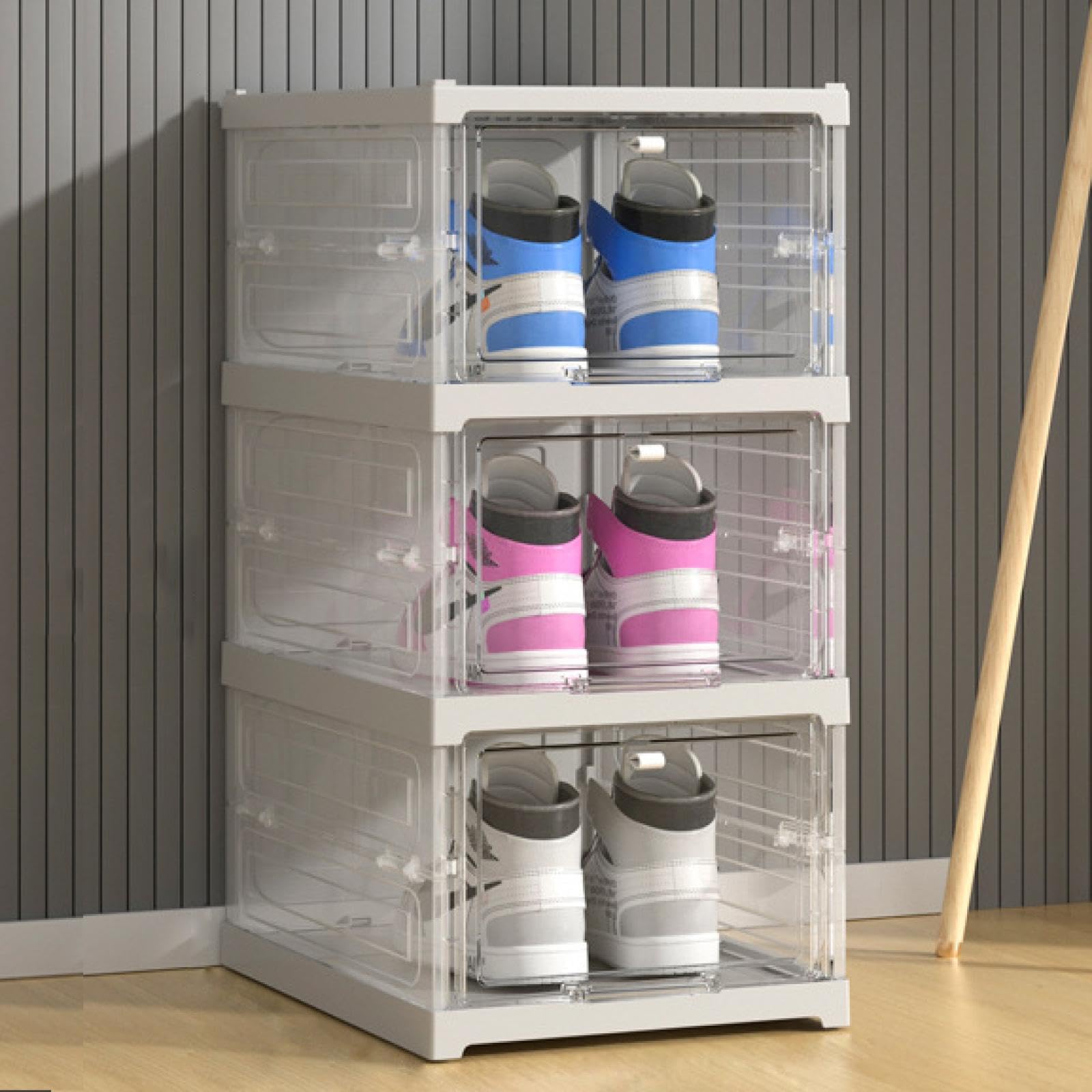 OWKAY Pieghevole integrato Scarpiera Organizzatore e Scatole di Immagazzinaggio Cabinet Trasparente Visibile Installazione Libera Rack