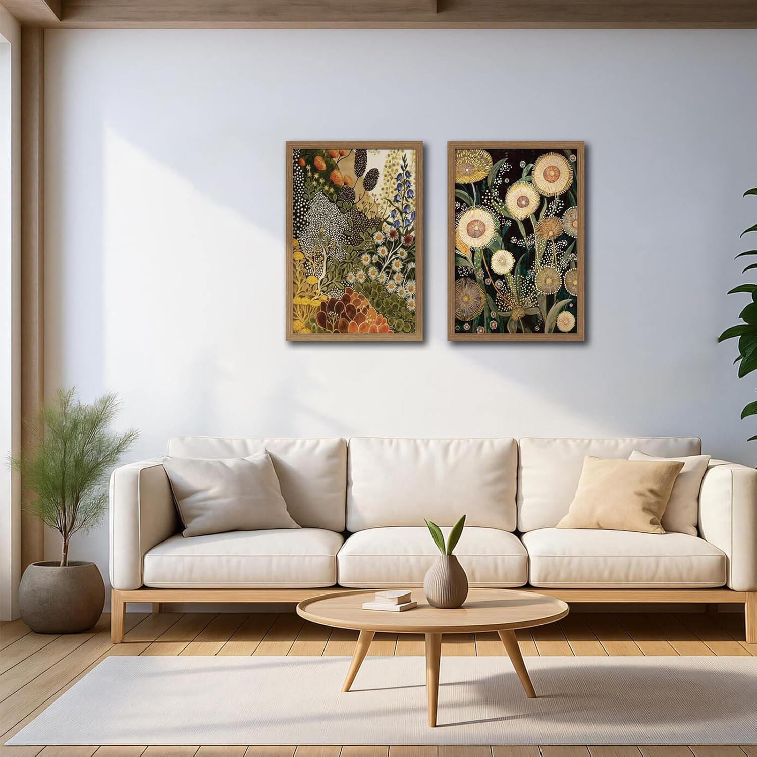 2pcs Framed Bohemian-Style Dandelion Floral Wall Art Vintage Plant Image Canvas Prints, Suitable For Living Rooms, Bedrooms, Entryways, And Other Home Spaces Ready To Hang 16x24in dandelion floral 16x24Inches