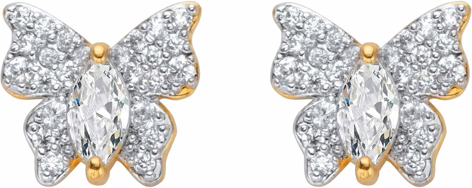 PalmBeach Gold-Plated Marquise Cut Cubic Zirconia Butterfly Stud Earrings (9x9.5mm)