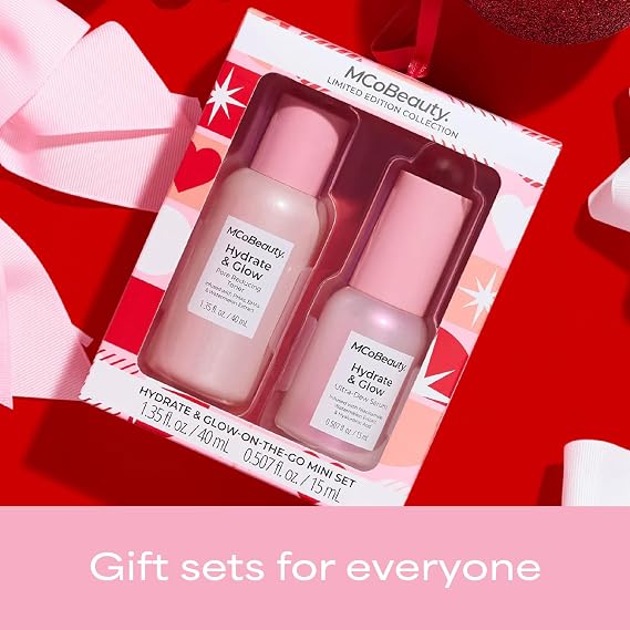 MCoBeauty Hydrate & Glow-On-The-Go Mini Gift Set - Pore Reducing Toner & Ultra-Dew Glass Skin Serum Duo with Niacinamide & Hyaluronic Acid Travel Skincare Set for Radiant, Plump, Hydrated Skin