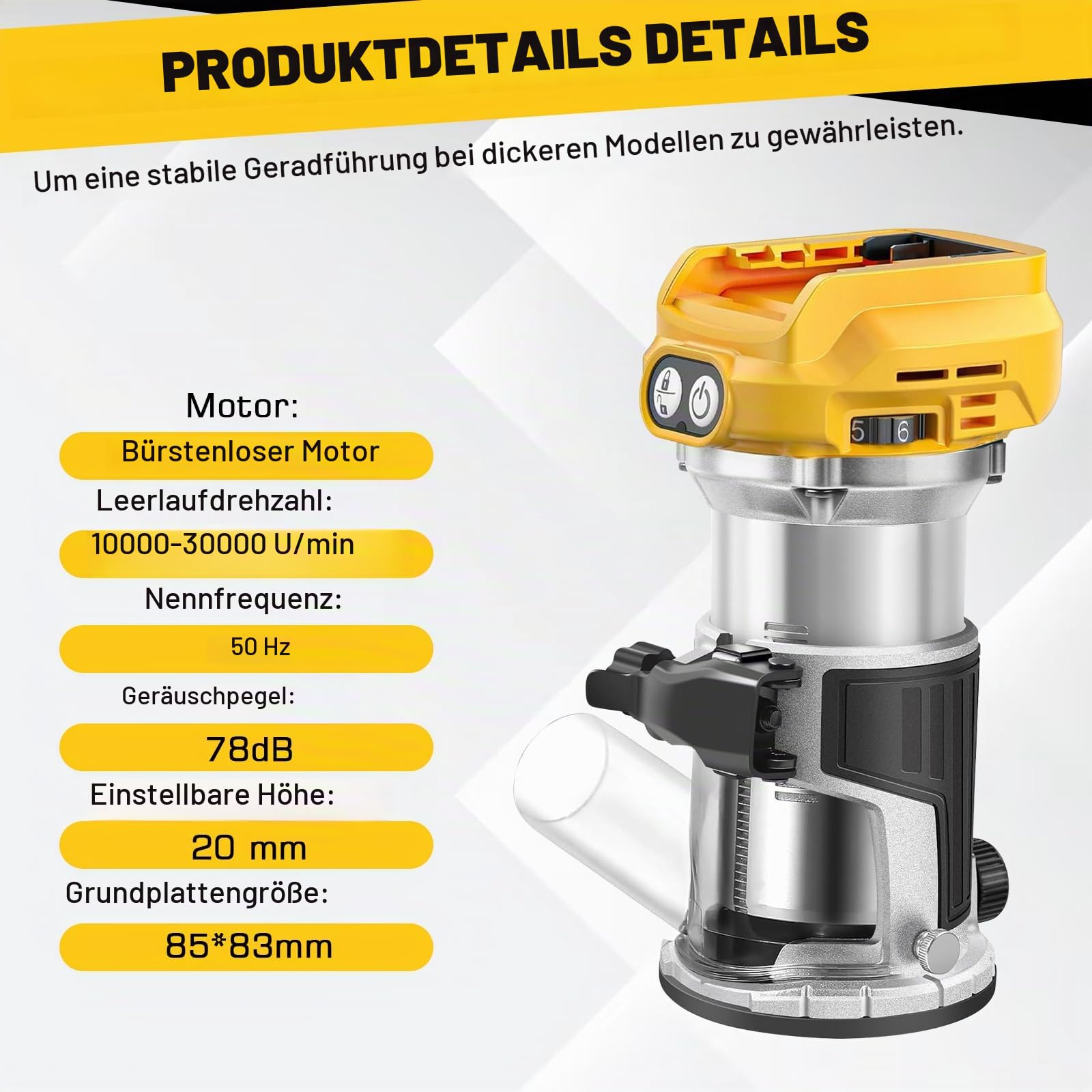 Akku Oberfräse kompatibel mit Dewalt DCB 18V-20V Akku, 800W Oberfräse