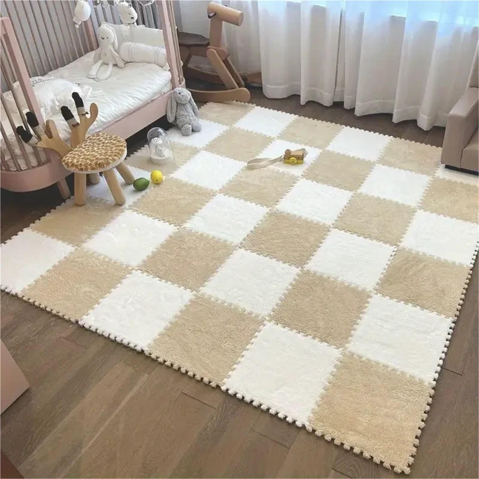 Weiche P-Schaumstoff-Boden-Puzzle-Matte – ineinandergreifende rutschfeste Fliesen für Kinder- und Baby-Spielzimmer, Schlafzimmerteppich (Kamelgrau, 4 Stück) – & sicheres Spielen