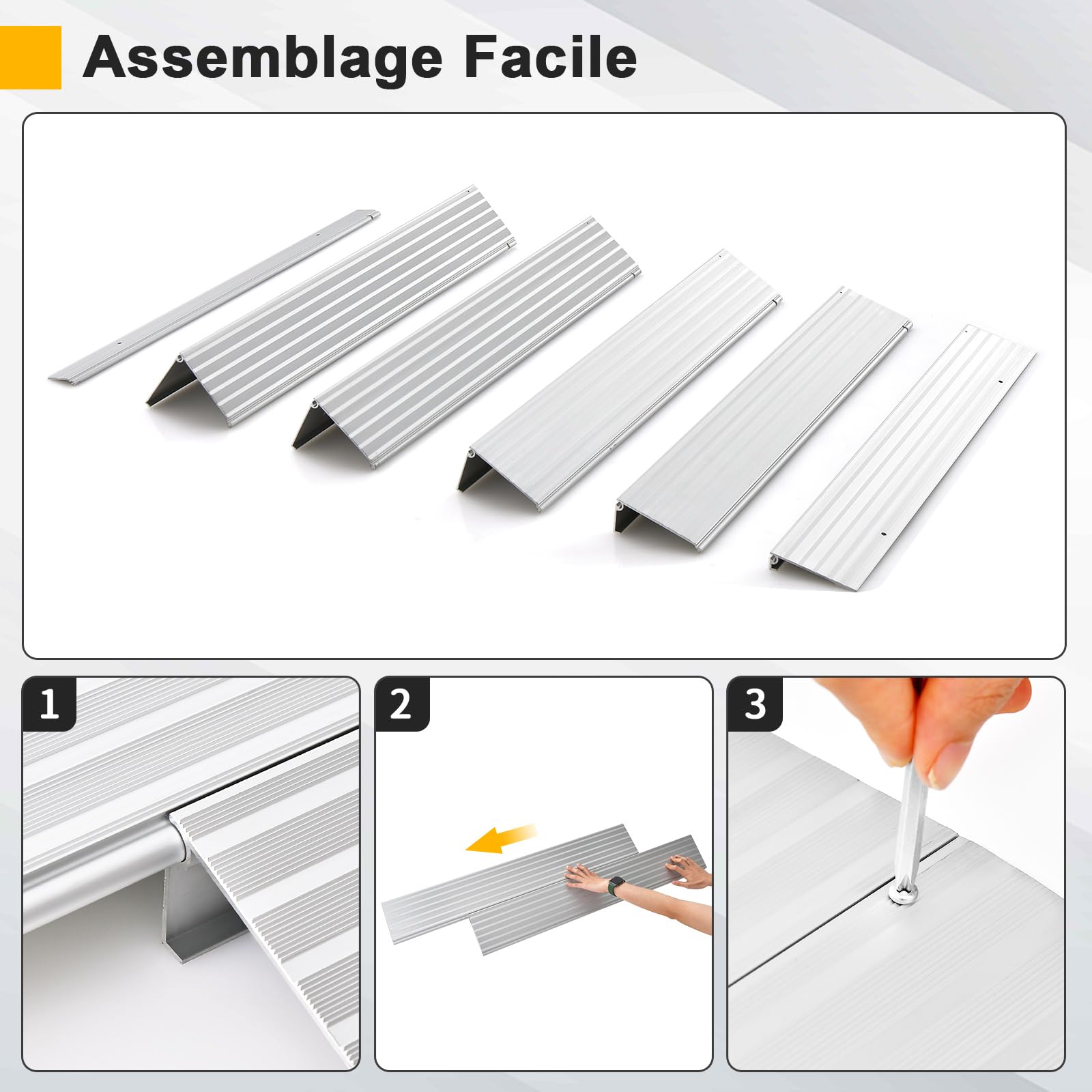 COSTWAY Rampe de Seuil de Porte de 13cm avec Hauteur Réglable, Rampes de Trottoir en Aluminium Surface Antidérapante Charge 317KG, pour Fauteuils Roulants, Déambulateurs, Scooters