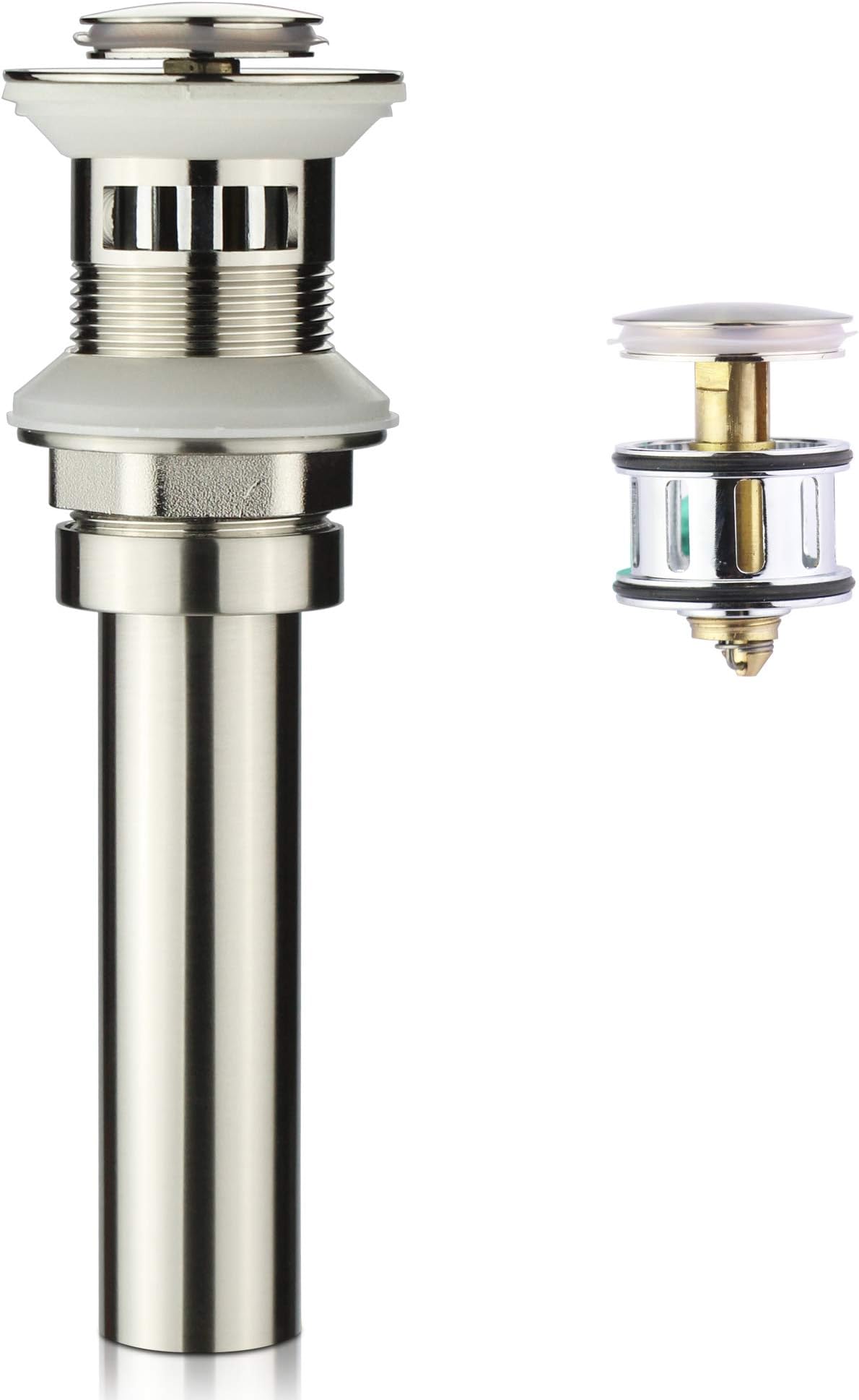 Bathroom Sink Drain Stopper with Overflow, Lavatory Vessel Pop Up Drain, Brushed Nickel