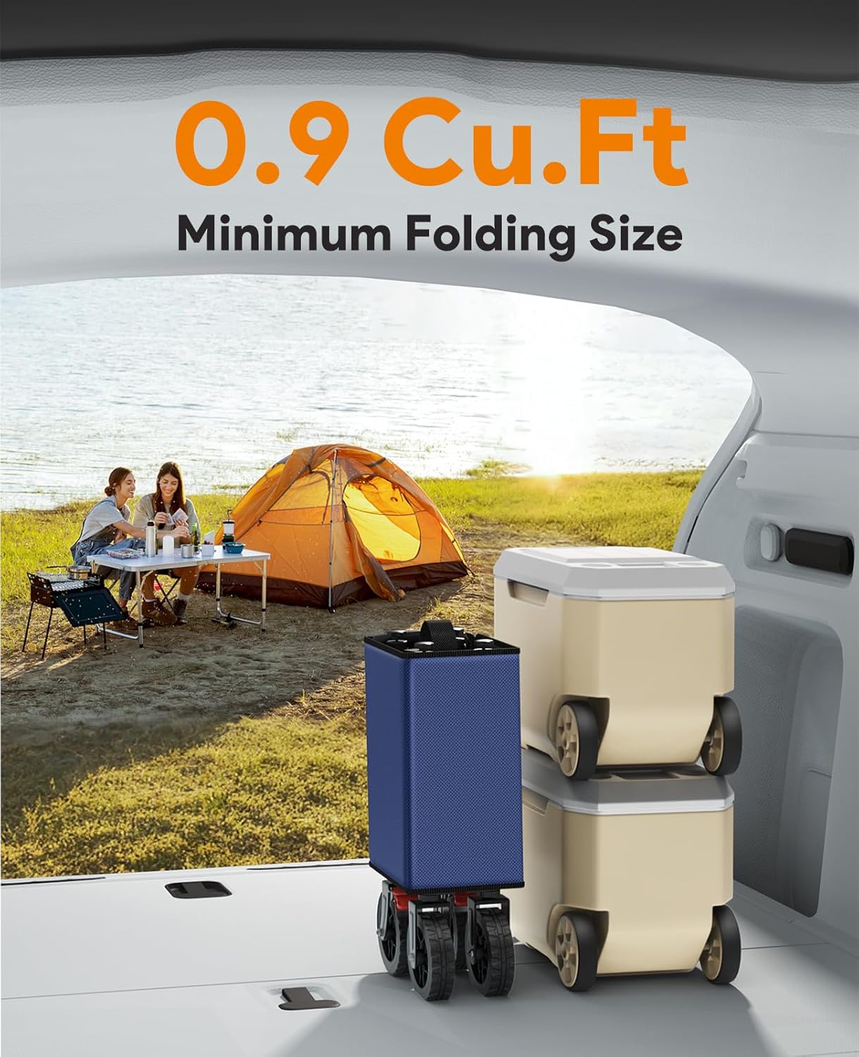 Wagon Carts Foldable, 180L Collapsible Foldable Wagon with 330lbs Weight Capacity, Heavy Duty Utility Cart with Drink Holders and Brakes for Beach Camping Shopping Sports Wheelbarrows, Blue