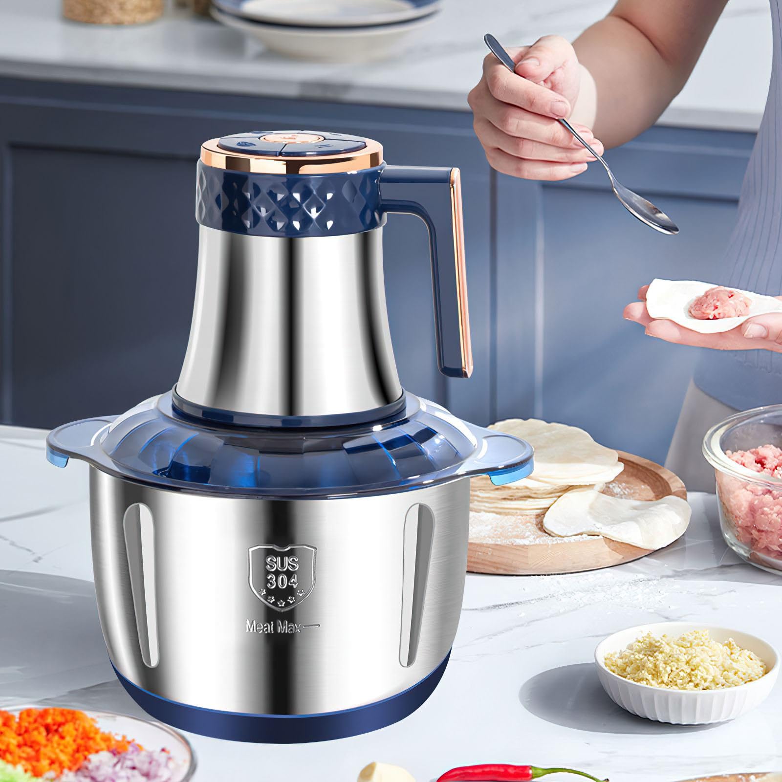 Hachoir à viande - PRUMYA - 5L - 500W - Acier inoxydable - 3 niveaux de Hachoir à viande - PRUMYA - 5L - 500W - Acier inoxydable - 3 niveaux de