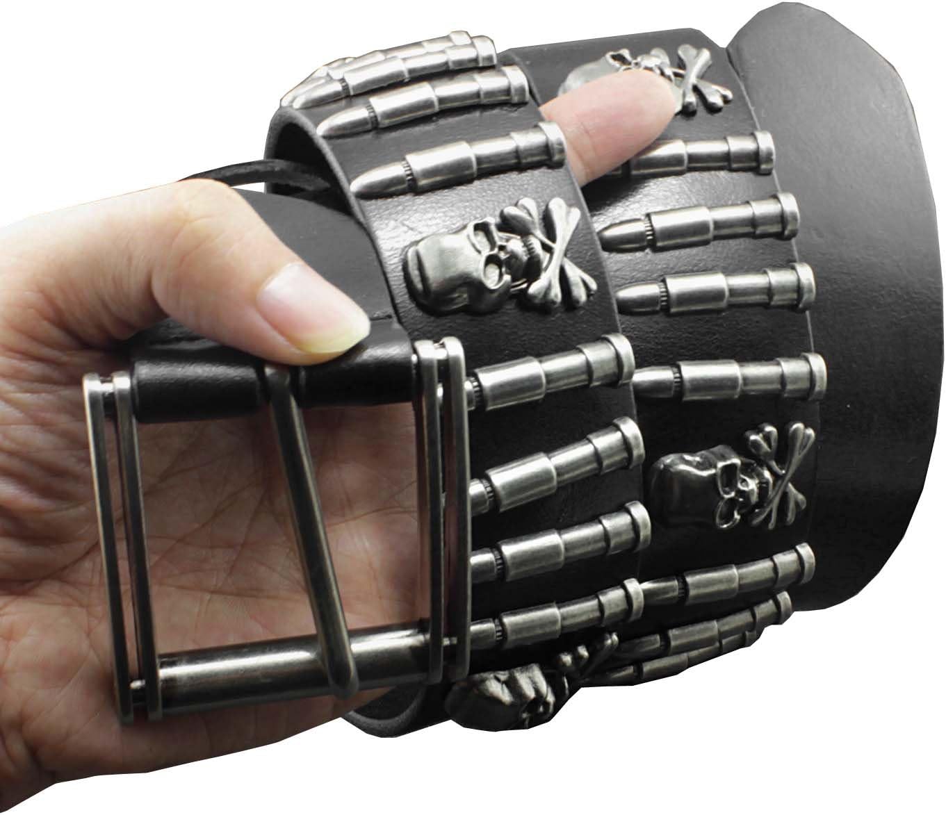 punkman2000 Cool Mens Bullet Skull Stud Punk Rock Biker Real Leather Belt Waistband - Image 3