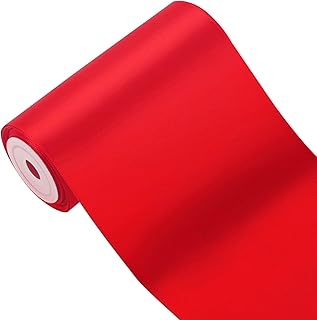 LaRibbons 4 inch Wide Solid Color Double Face Satin Ribbon, Opening Ceremony Ribbon, Great for Chair Sash- 5 Yard/Spool (Red)