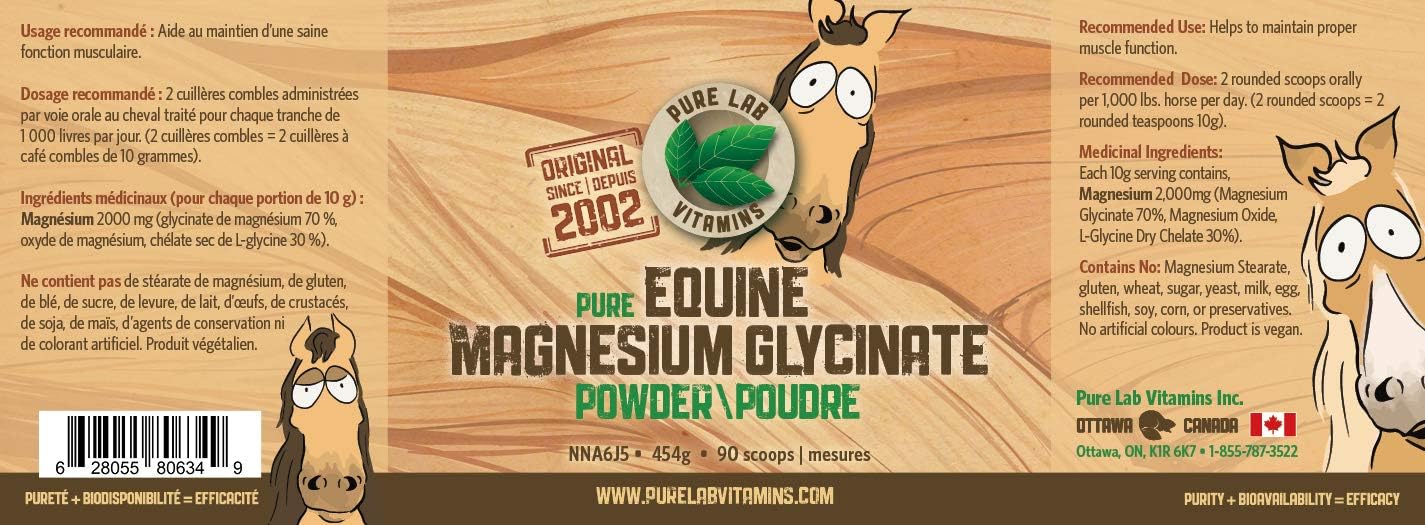 Pure Lab Vitamins Equine Magnesium Glycinate Powder - 454 g Made in Canada