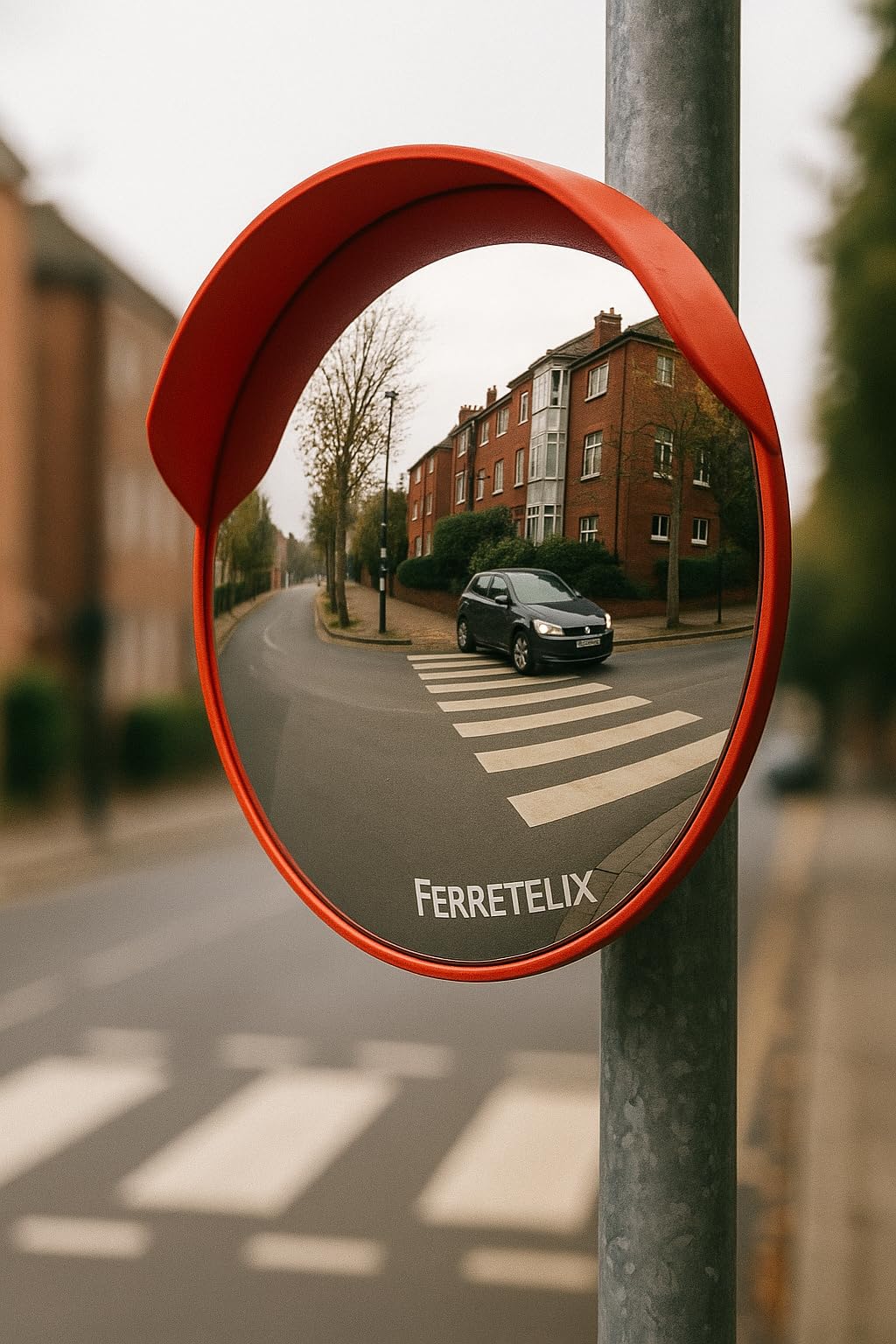 FERRETELIX® Espejo Convexo de Seguridad Exterior 60 cm – Irrompible en Policarbonato – con Soporte para Pared y Poste- Antivandálico y Resistente al Clima
