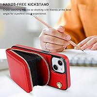 Vista 4 de KIHUWEY Funda tipo cartera cruzada para iPhone 13, iPhone 14, funda con bolsillo con cremallera y soporte para tarjetas, funda protectora de piel