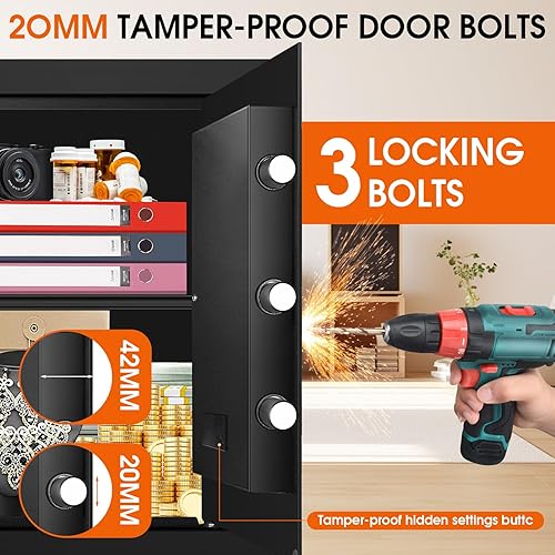 Miniatura 6 de 3.4 CUFT - Caja fuerte grande para el hogar, resistente al agua y al fuego, segura para el hogar con teclado electrónico y llave de repuesto,