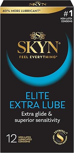 SKYN Elite Extra Lube - Condones lubricados ultrafinos de 12 unidades y SKYN lubricados sin látex, 12 unidades