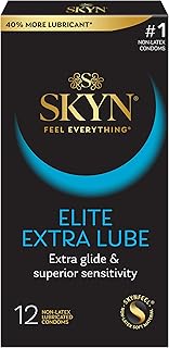 Elite Extra Lube Ultra-Thin Lubricated 12 Count and SKYN Non-Latex Lubricated Condoms 12 Count