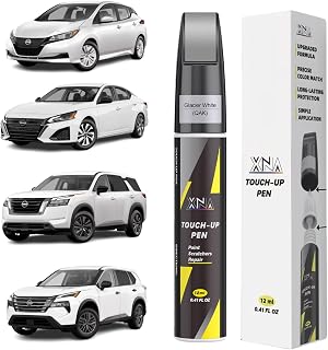 Glacier White/White(QAK) for Nissan Touch Up Paint Pen, 2 in 1 Car Scratch Remover with Pen Tip and Brush, Exact Color-Matched for Car Paint Scratch Repair, Quick & Easy Fix Chips and Nicks