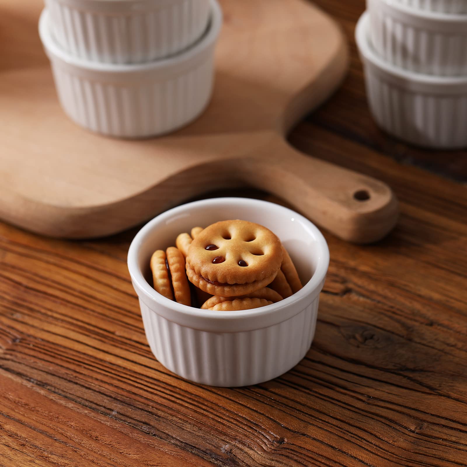 Lot de 6 ramequins en porcelaine pour souffle, crème brûlée, pudding, crème grise, moules de cuisson, passent au four, blanc (7,6 cm)