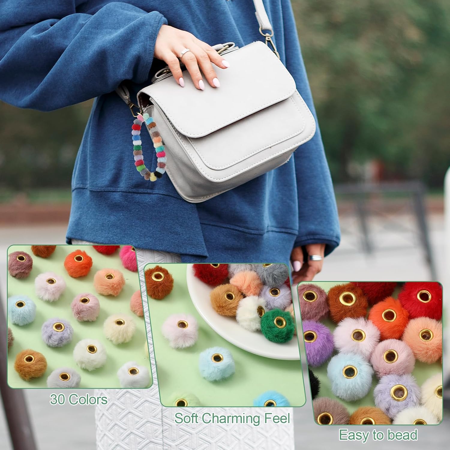 SHENLIU 240 Pcs Fluffy Faux Fur Pom Poms Beads 30 Color Soft Puff Beads Pom Poms Spacers Bead for Pens Beadable Items for DIY Pens Jewelry Keychain Making Crafts Handicrafts Gifts Accessories - Image 4