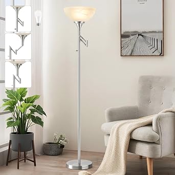 Floor Lamps for Living Room Silver,70" Tall Standing Lamp with Glass Shade