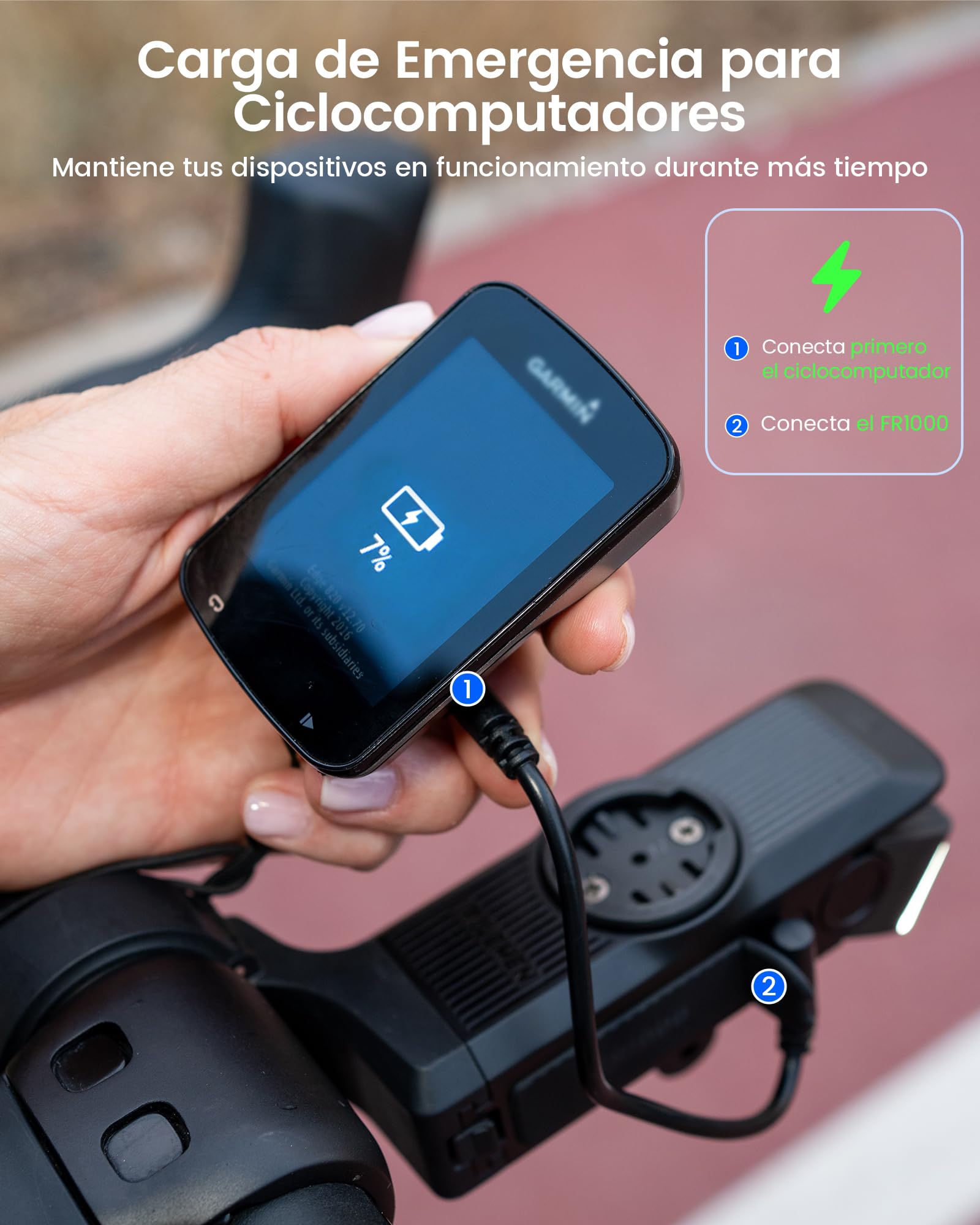 RAVEMEN FR1000 Faro Delantero Bicicleta para Iluminación Nocturna y Visibilidad Diurna Compatible con Garmin/Wahoo/Bryton Ciclocomputadores, Luz y Soporte Integrados, Encendido/Apagado Automático