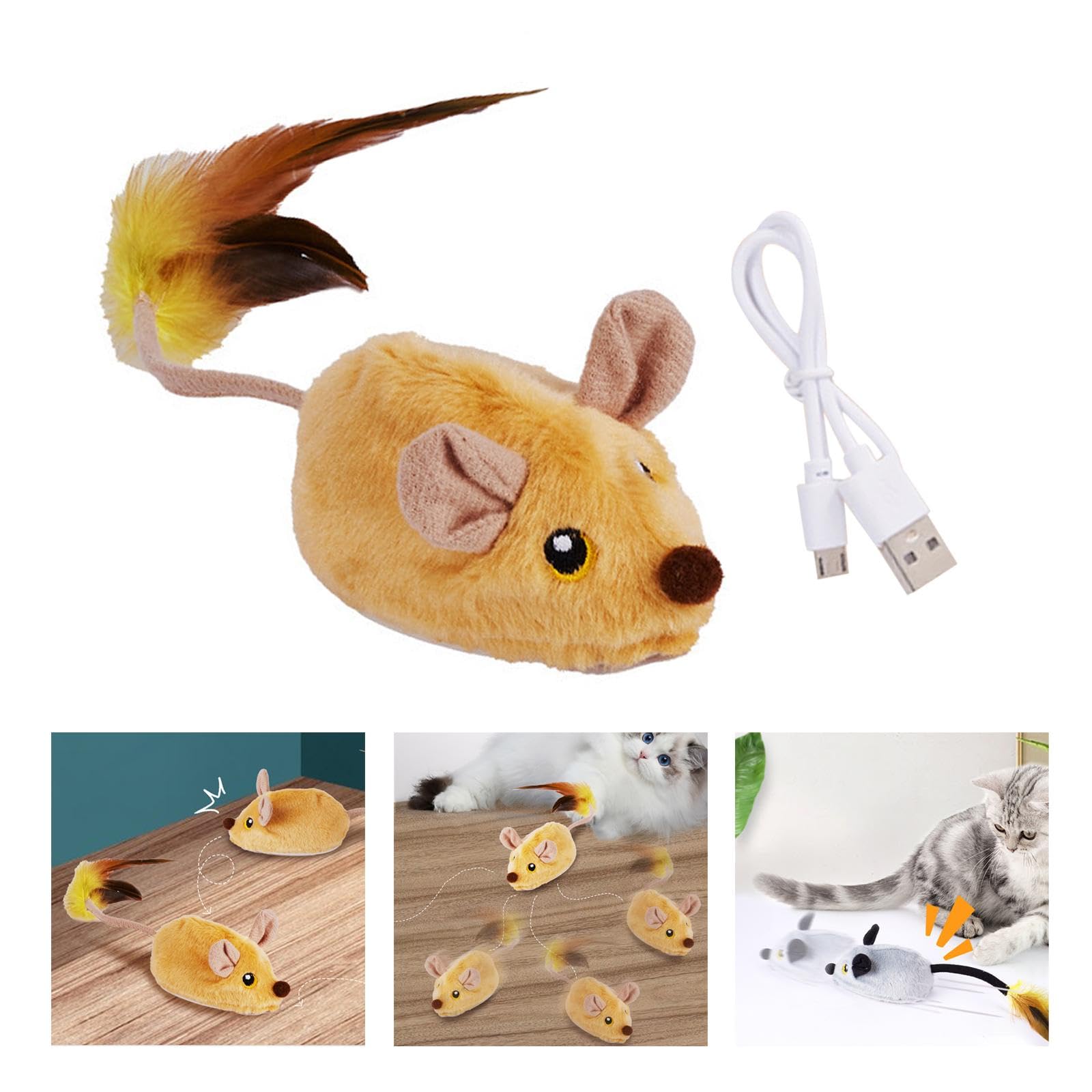 Lot de 5 jouets interactifs pour chat souris lavables Jaune