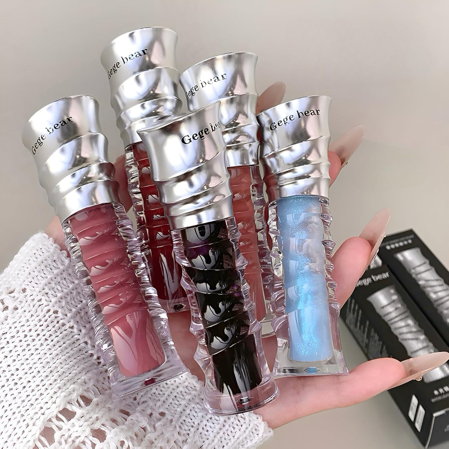 Gege Bear Water Light Mirror Lip Glaze | Long-Lasting Lip Gloss Non-Sticky Formula | Moisturizing Lip Tint with Waterproof Coverage | Pink Red Lipstick Nude Brown Shade Collection | Glossy Lip Care with Lipstick Brush Applicator | Perfect Trendy Candy Colors for Women Girls (04# Dry Rose, 3.5g)