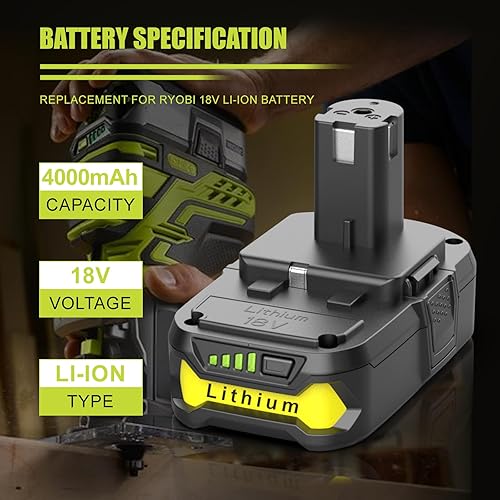 Miniatura 2 de Paquete de 2 baterías de repuesto de 4.0Ah para batería Ryobi de 18 V P108 de iones de litio para Ryobi 18V ONE+ batería compatible con P102 P108