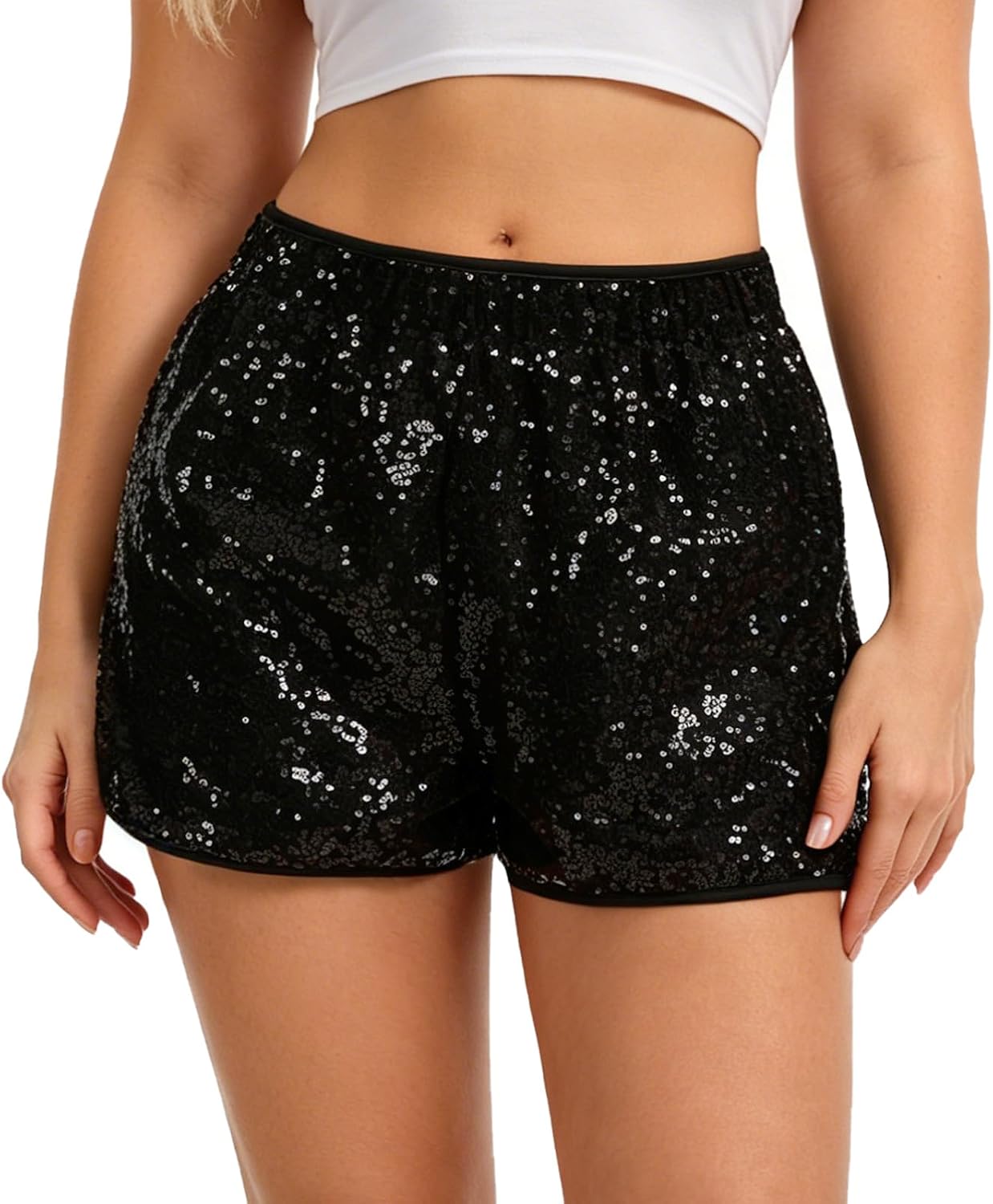 Women's Sequin Shorts Sparkly High Waist Glitter Festival Shorts for Rave Party Concert