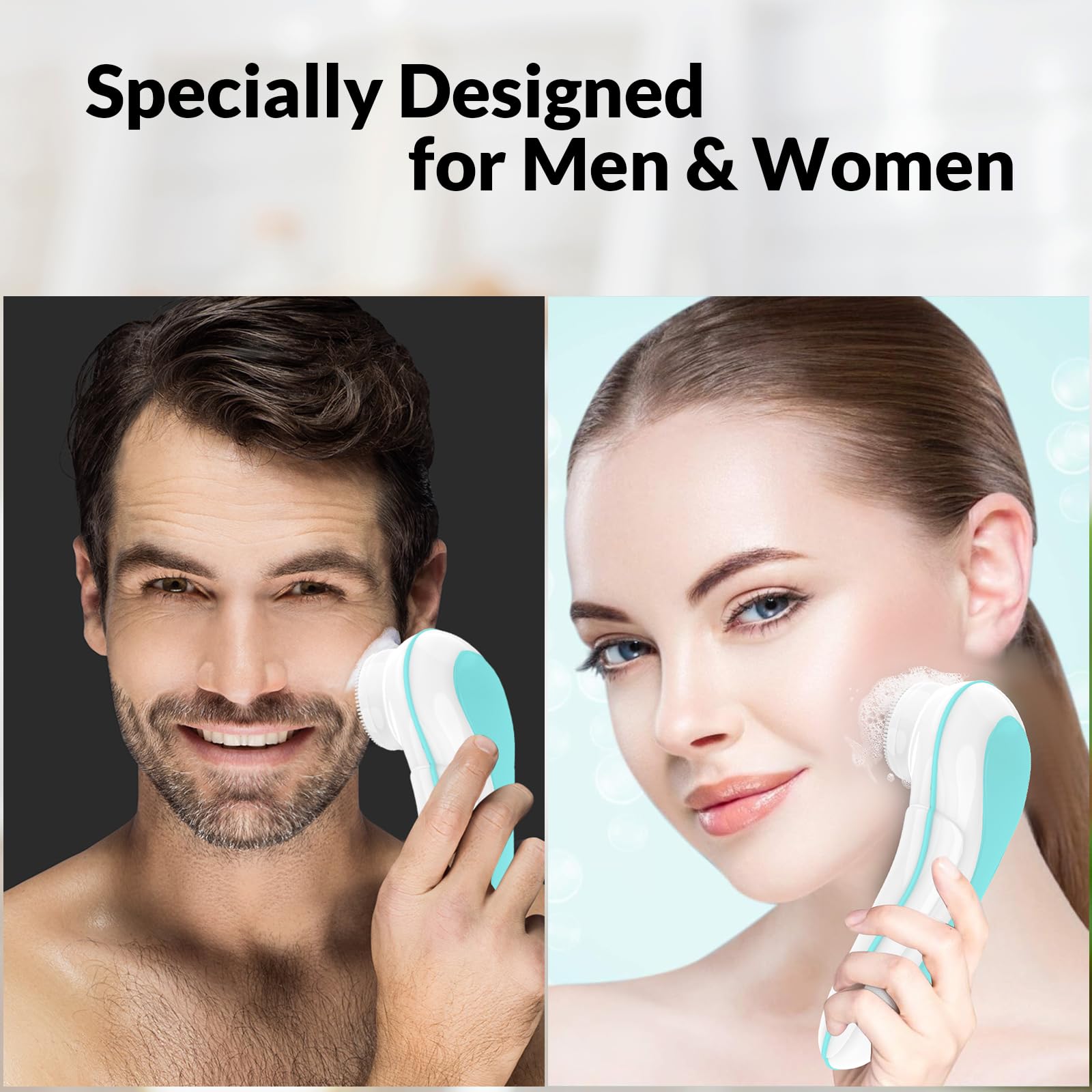Juego de cepillos giratorios de limpieza facial, 4 cabezales exfoliantes, limpiador facial eléctrico para mujeres y hombres, limpieza profunda, exfoliación suave y masaje, impermeable, recargable