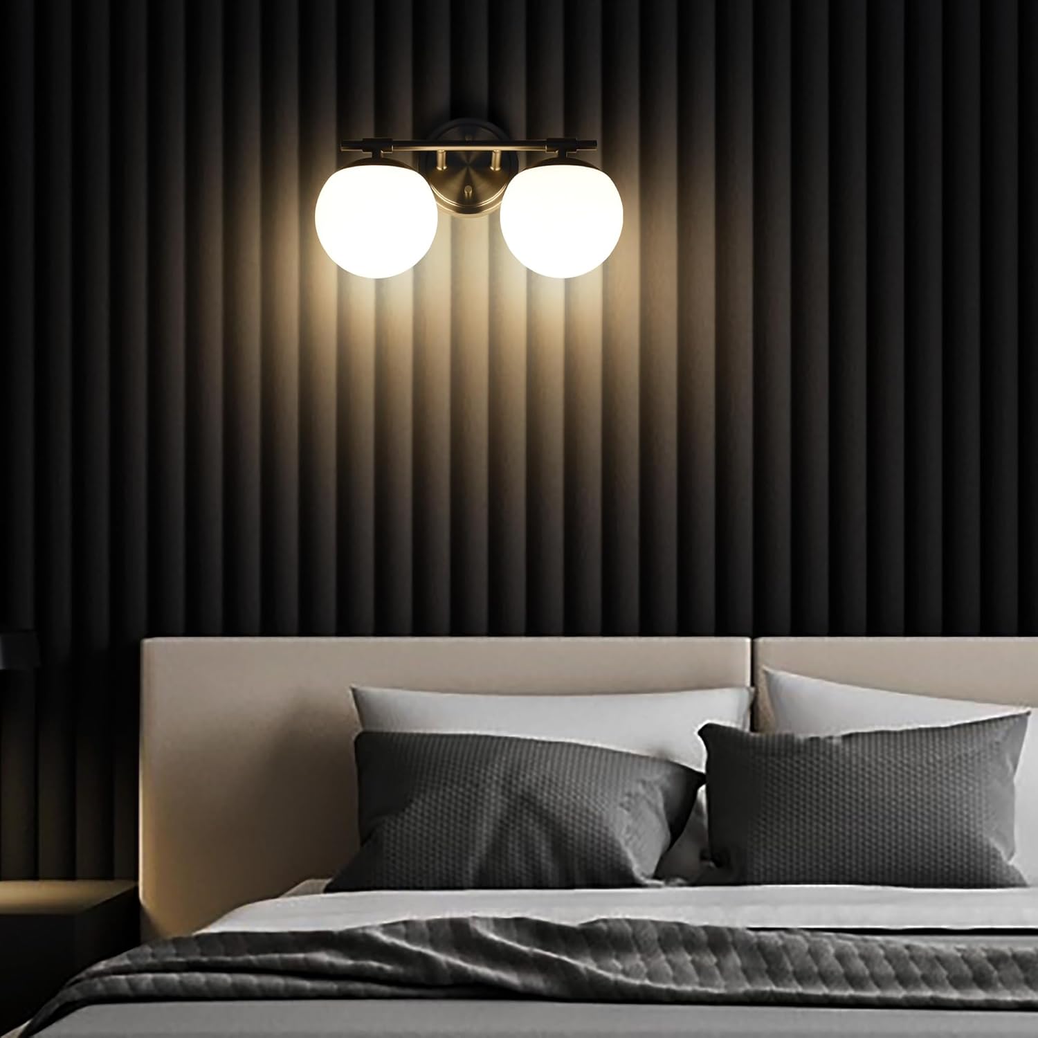 Bathroom Vanity Light Fixtures, 2 Light Globe Wall Sconce Lighting Over Mirror, Modern Vanity Lights for Bathroom, Mirror Cabinets Hallway Stairs, Standard E26 Base, Brushed Nickel