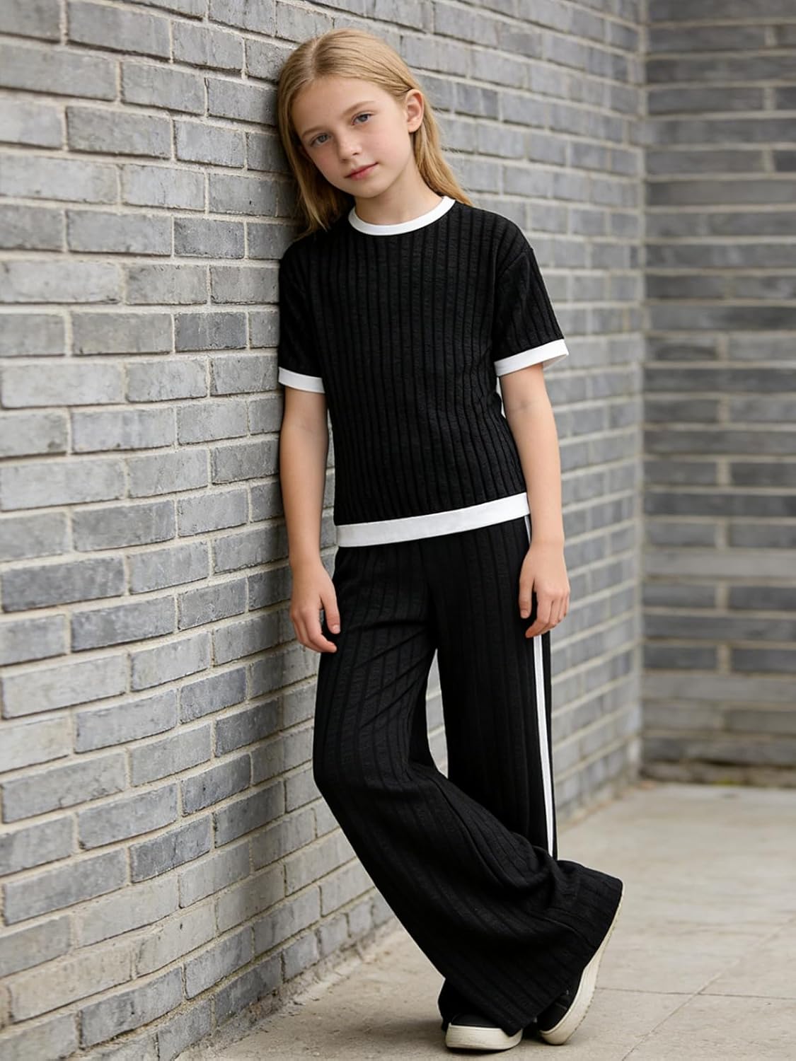 Size 7-14 Girls Clothes 2 Piece Sets Short Sleeve Letter Print Top T-Shirts Camo Cargo Pants Fall Outfits - Image 4