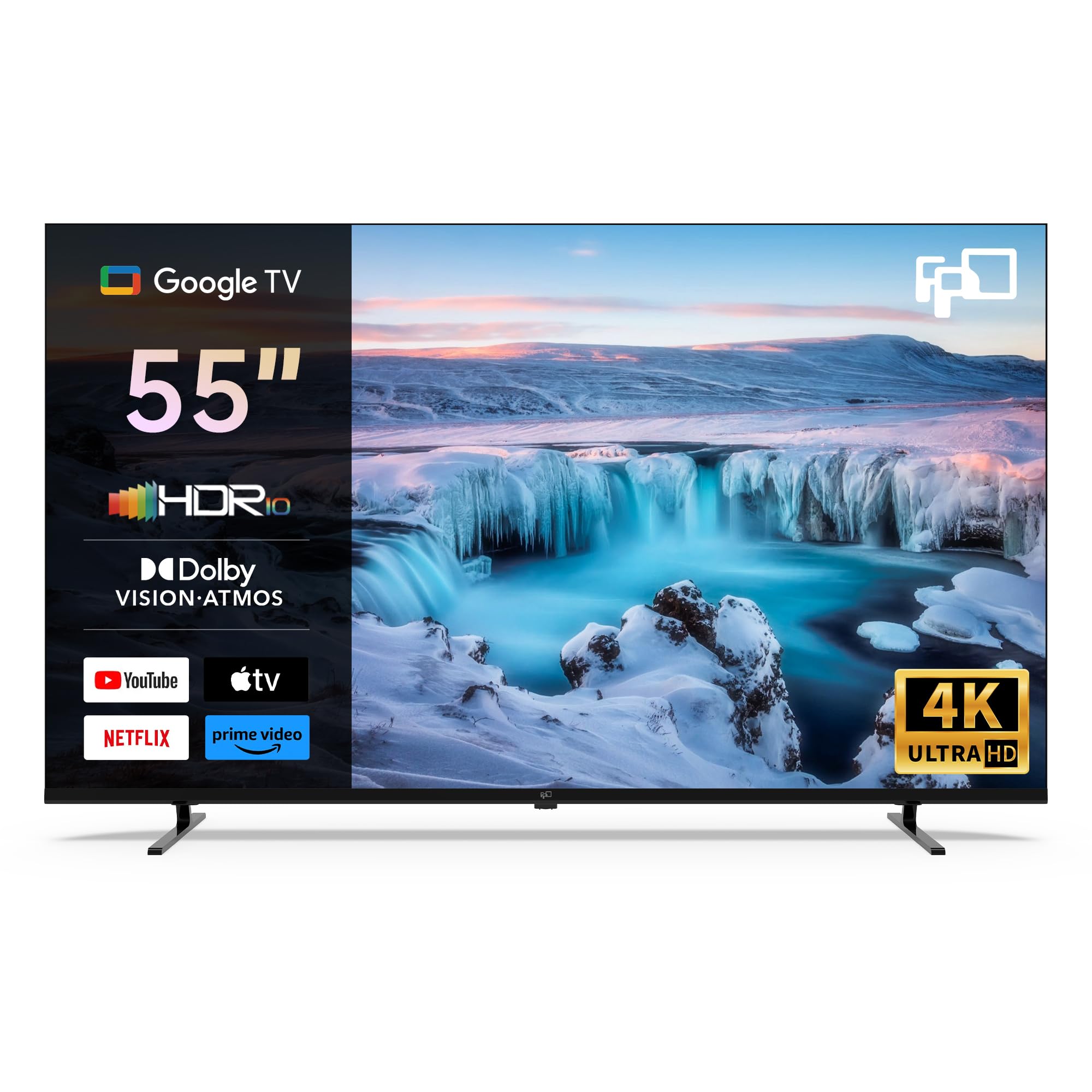 FPD Fernseher 55 Zoll Smart TV, 4K UHD mit Google TV & Google Cast, Dolby Vision und Atmos, HDR 10, MEMC für flüssige Bewegungen