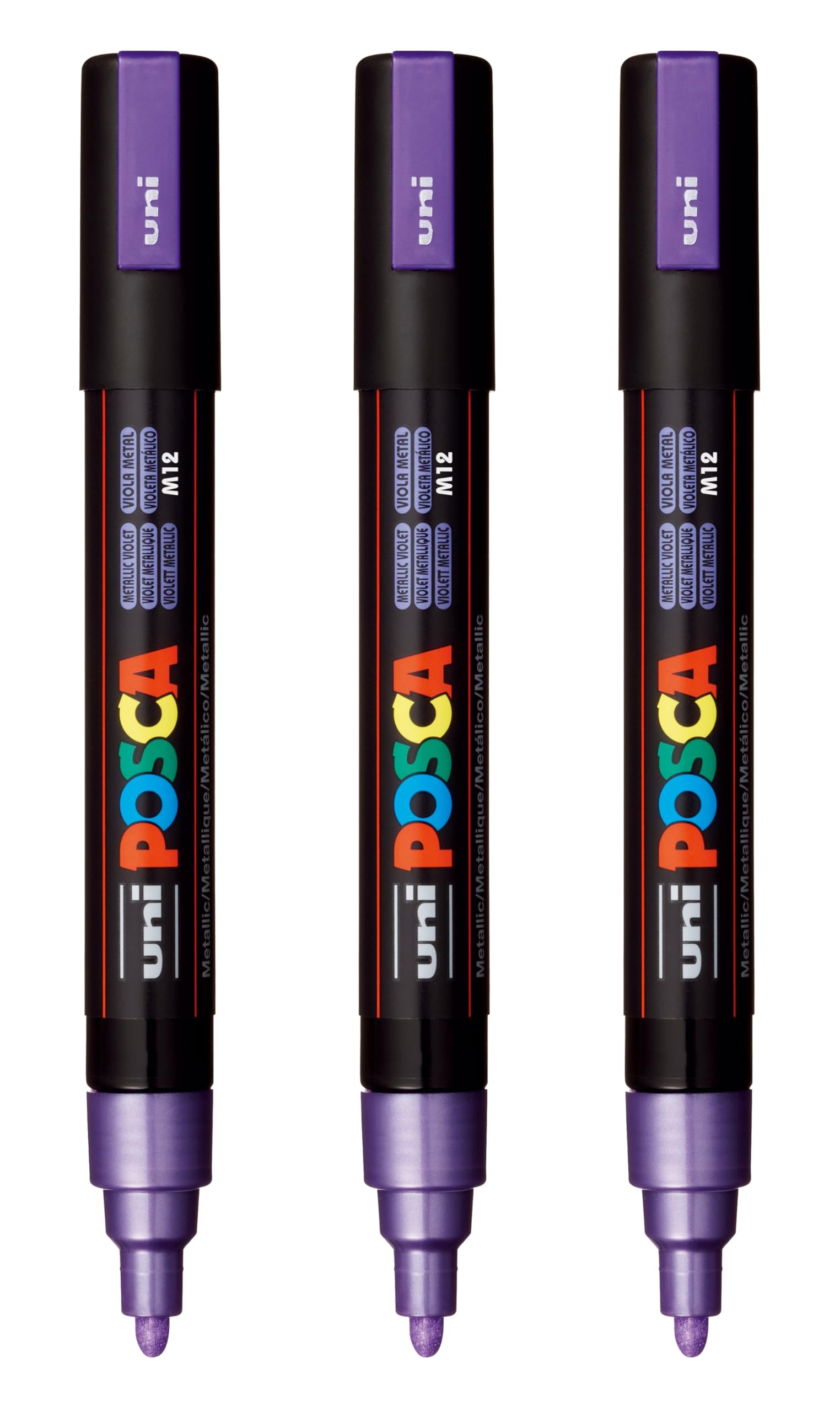posca PC-5M Water-Based Paint Markers, Reversible Medium Tip (1.8-2.5mm), Metallic Violet, 3 Count