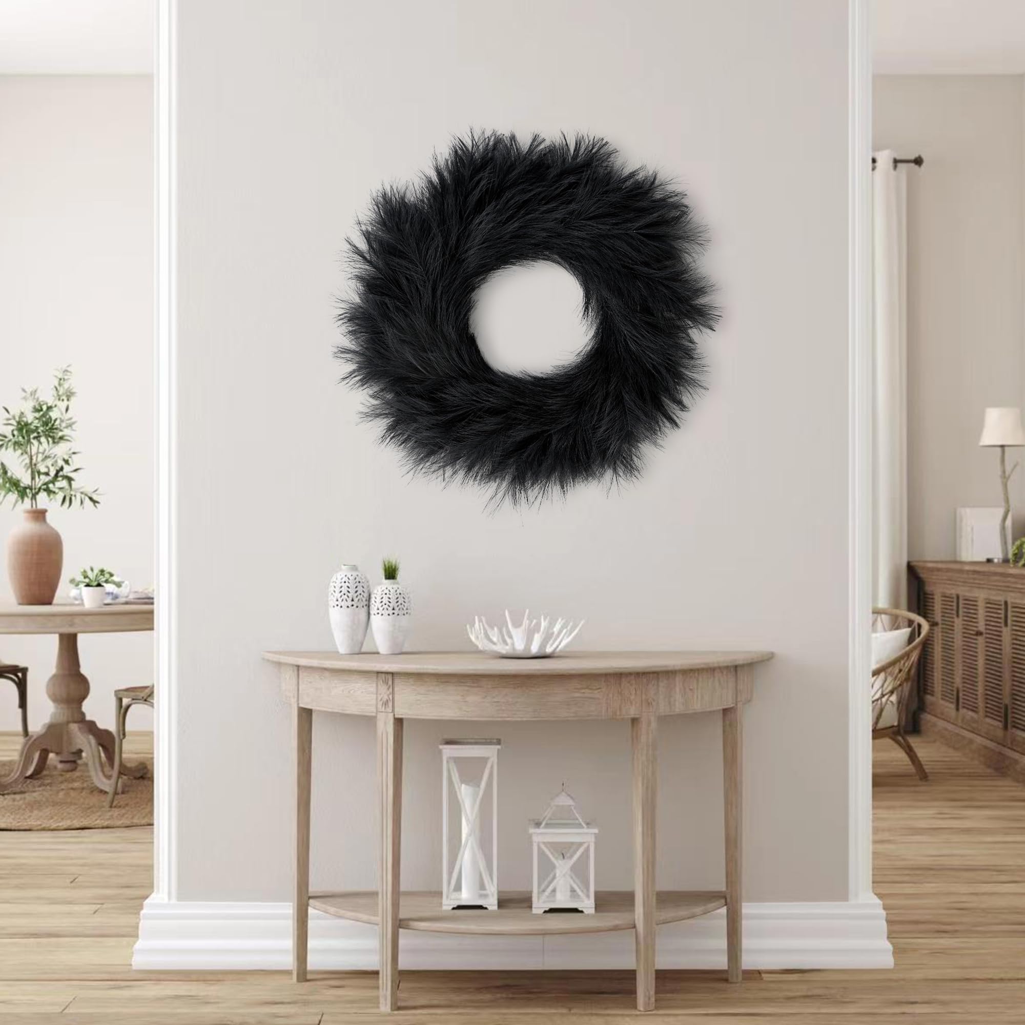 Sggvecsy Pampasgras-Kranz, 66 cm, künstlicher Pampas-Kranz für alle Jahreszeiten, künstlicher Pampas-Kranz, Weihnachtsdekoration, Boho-Wanddekoration für Haustür, Bauernhaus, Halloween, Herbstkranz,