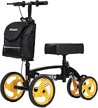 ELENKER Steerable Knee Scooter, Foldable Knee Walker with Basket Dual Braking System, Knee Scooters for or Angle and Injured Foot Broken Black