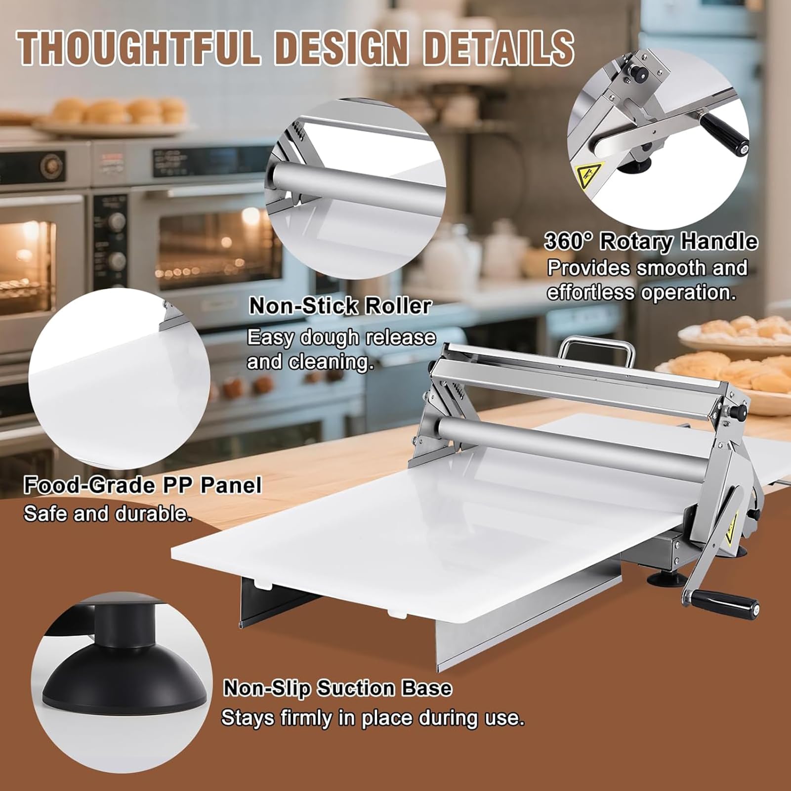Laminadora Masa Manual Plegable | Pizza Y Croissants | Rodillo Repostería Acero Inoxidable | Grosor Ajustable 0,5 a 17,5 Mm/0,5 a 27 Mm | Ideal para Fondant y Pastelería