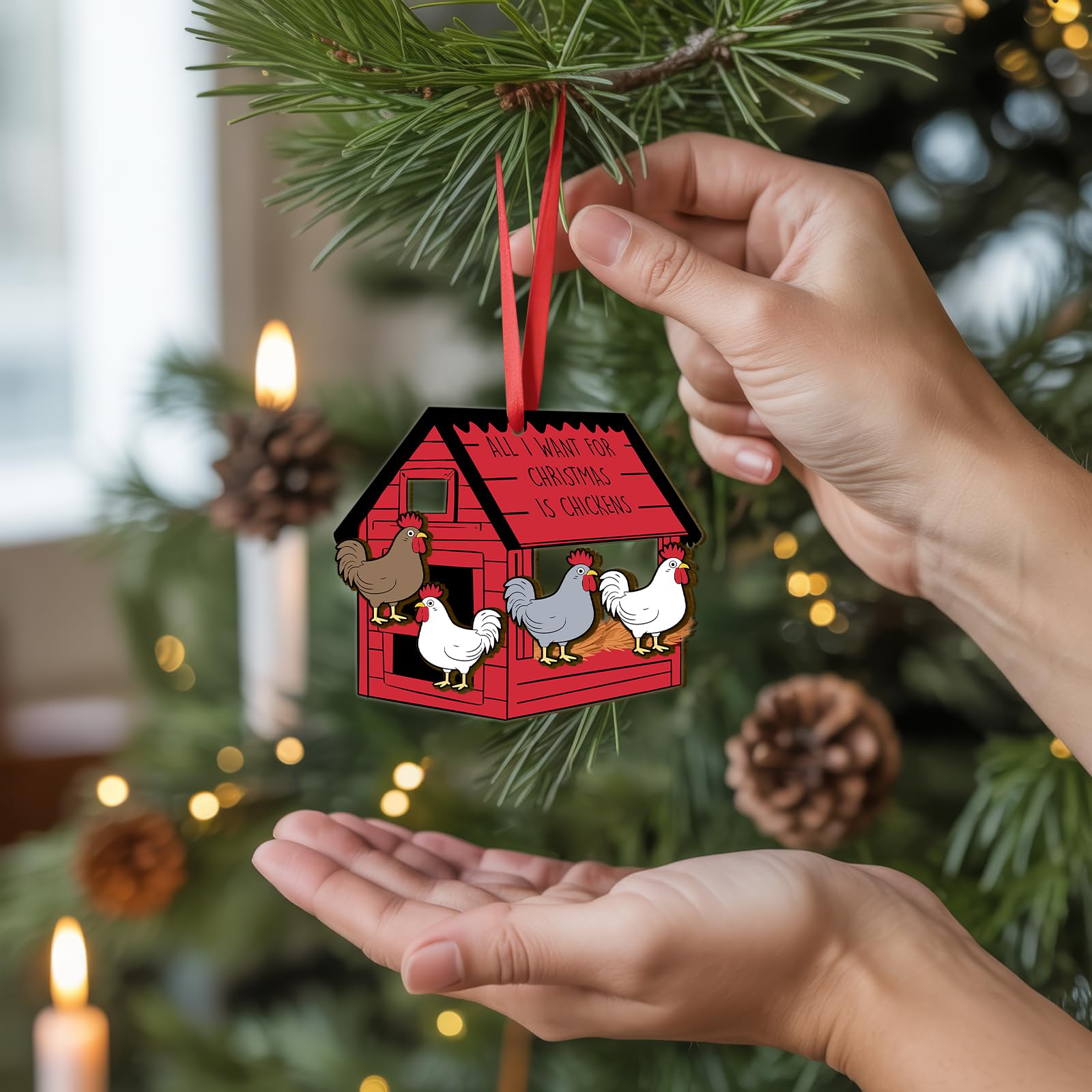 Wooden Chicken Ornament - Christmas Tree Decor -2