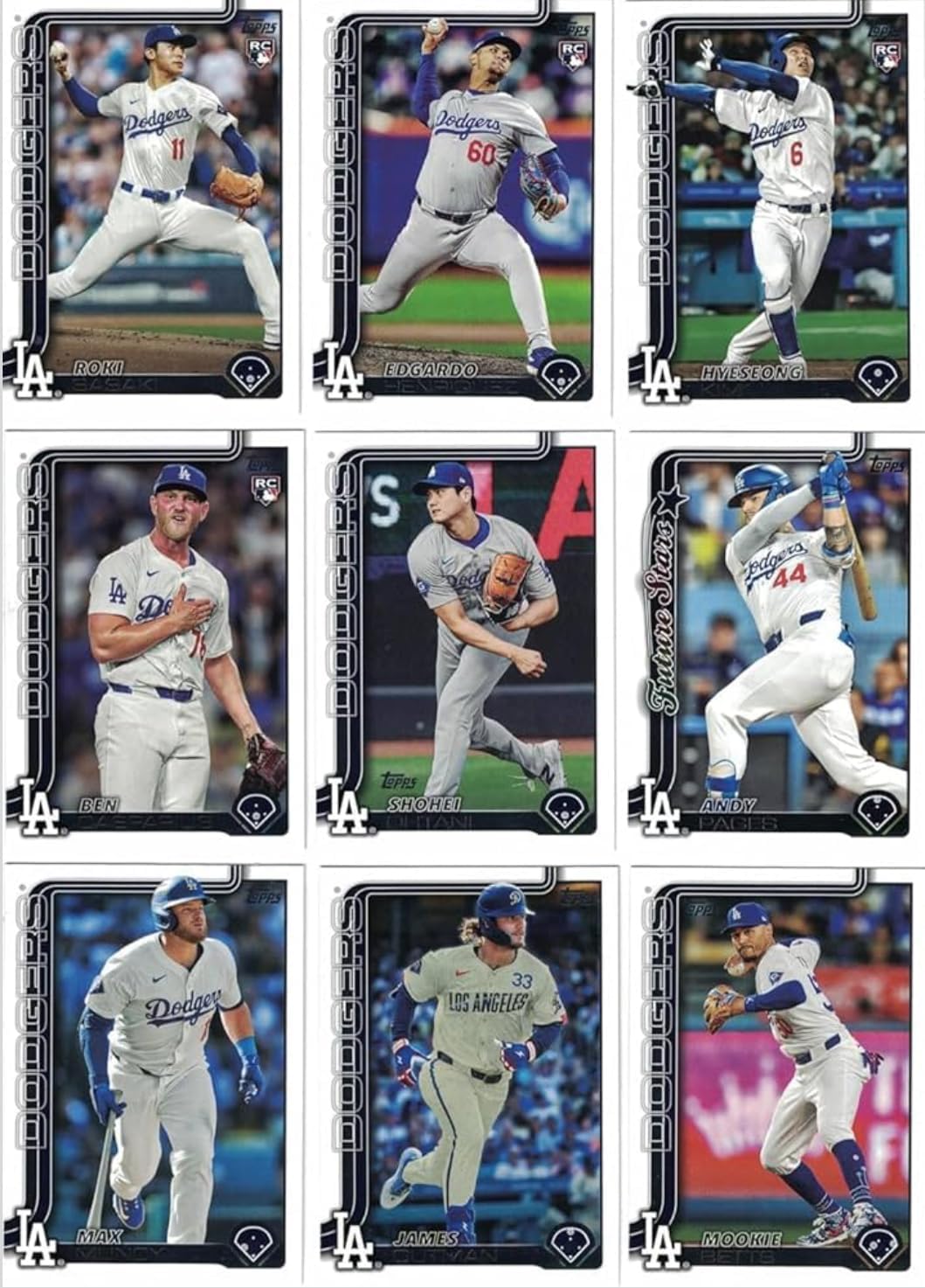 2025 Topps Complete Set (Series 1 & 2) Los Angeles Dodgers Team Set of 33 Cards INC Shohei Ohtani Yoshinobu Yamamoto Freeman Betts Kim RC