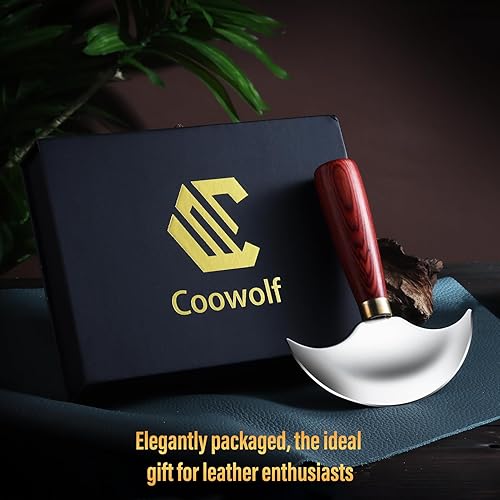 Miniatura 7 de Cuchillo de cuero con mango de madera, herramientas de trabajo de cuero para cortar skiving y recortar