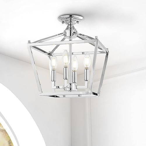 Miniatura 5 de JONATHAN Y JYL7610C - Mini linterna de hierro de 12 pulgadas con 4 luces LED de montaje empotrado, rústico, industrial, regulable, 2700 K, acogedora