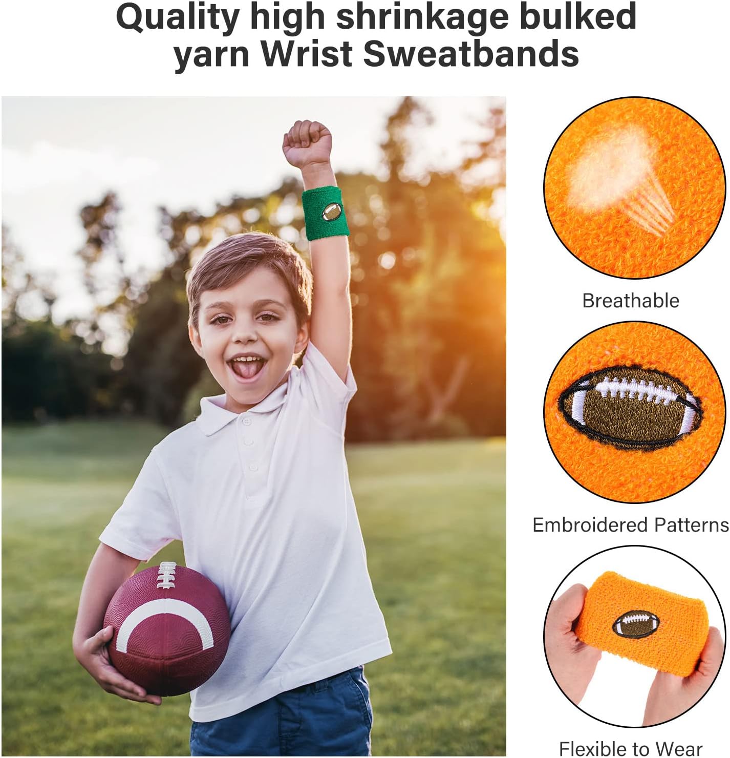 24 Pieces Kids Sports Wristbands 6 Colors Football Sports Party Favor Colorful Wrist Sweatbands Cloth Wristbands for Birthday Party Sports Party - Image 3