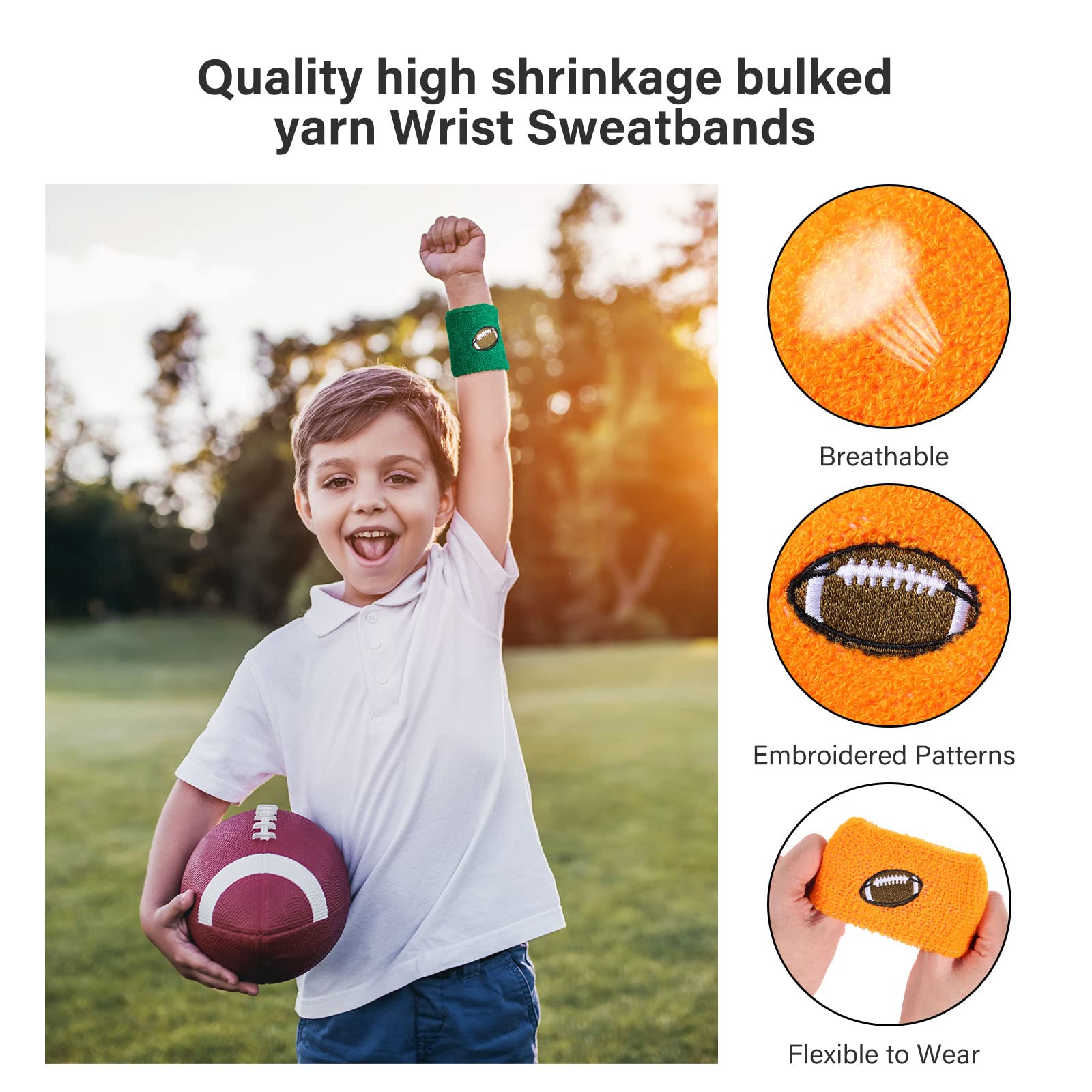 28 Pièces (14 Bandeaux Poignet + 14 Sifflets) – Bracelets Sport Pour Enfants, Absorbants, En Coton/spandex/nylon, Pour Fête D'anniversaire Football, Activités Plein Air